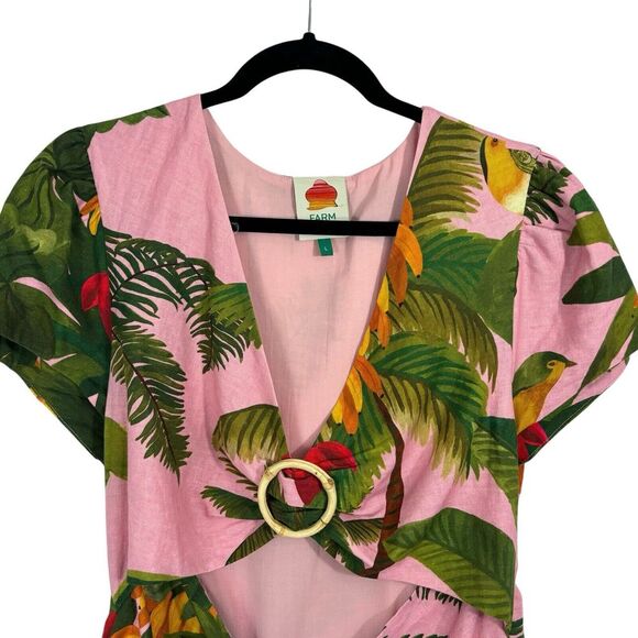 Farm Rio Pink Cocoa Forest Mini Dress Tropical Boho Size L - Picture 5 of 13
